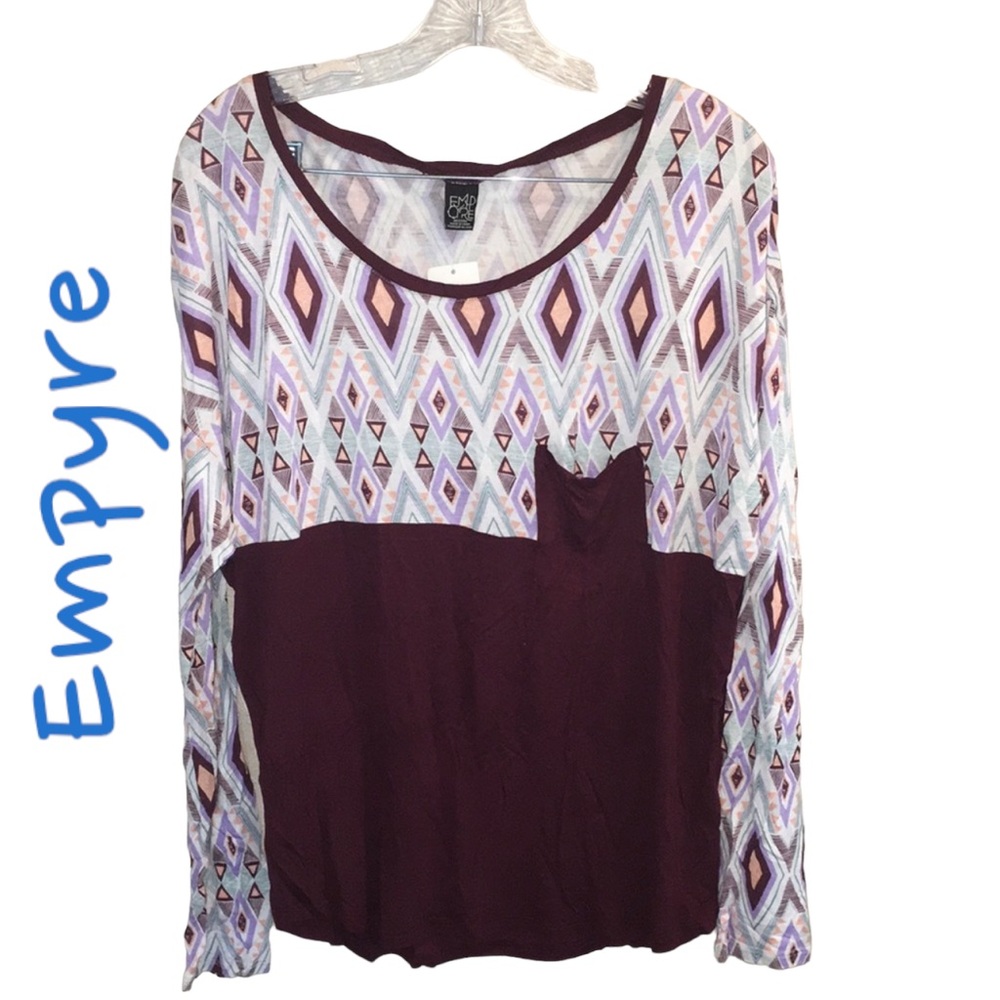 Empyre Tribal Dolman Dark Red Long Sleeve Top Juniors Size Medium